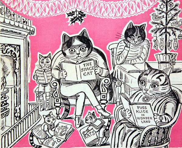 book reading cats art