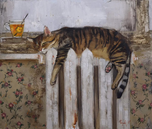 cat on radiator art