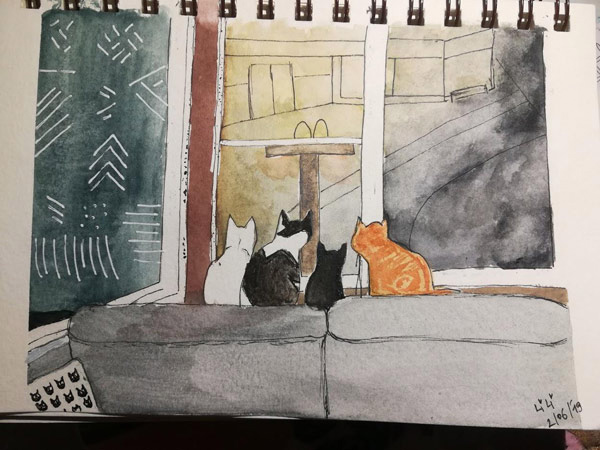 cats at the window art