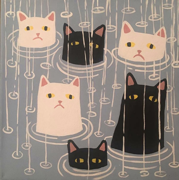 cats in the rain art