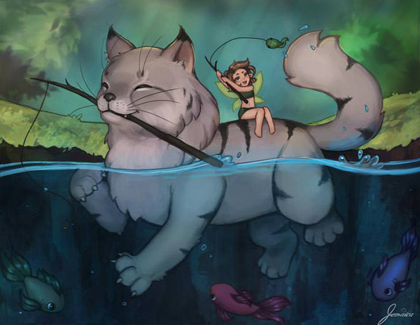 fairy fishing cat art