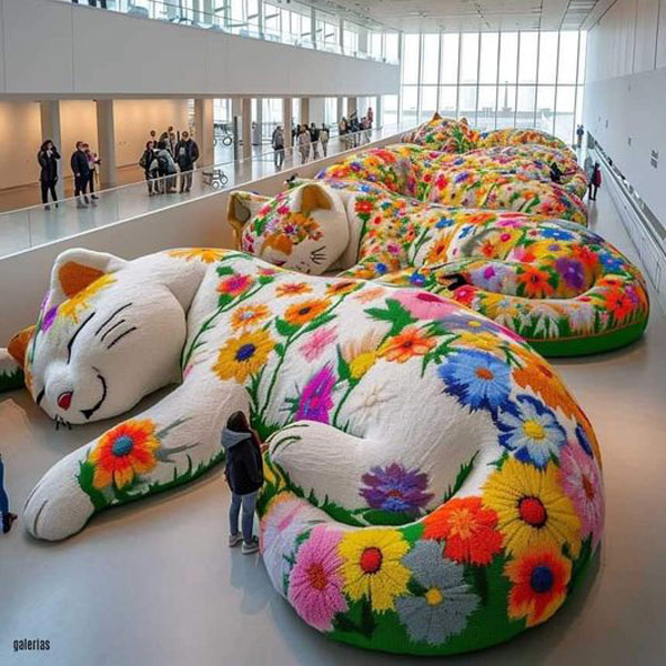 giant cat textile art