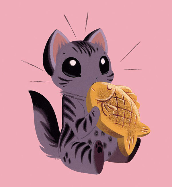 kitten eating goldfish art