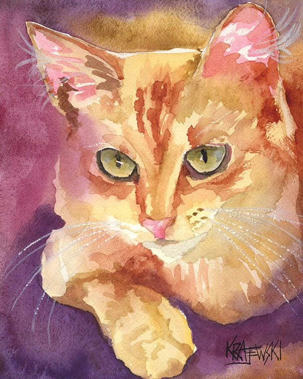 orange tabby watercolor cat art