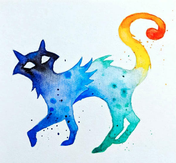 rainbow  watercolot cat art
