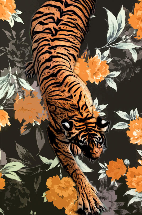 tiger on roses art