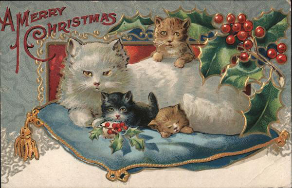 vintage xmad card with cats