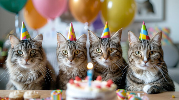 four birthday cats