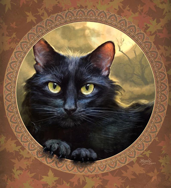 black cat in circle  art