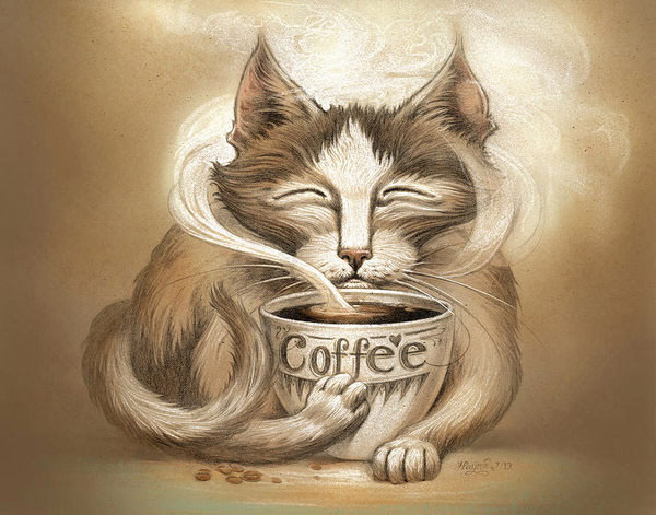 cat and coffee art