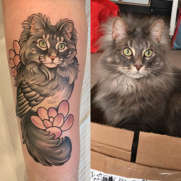 flowery cat tattoo