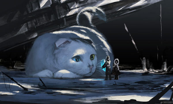 giant scared cat art