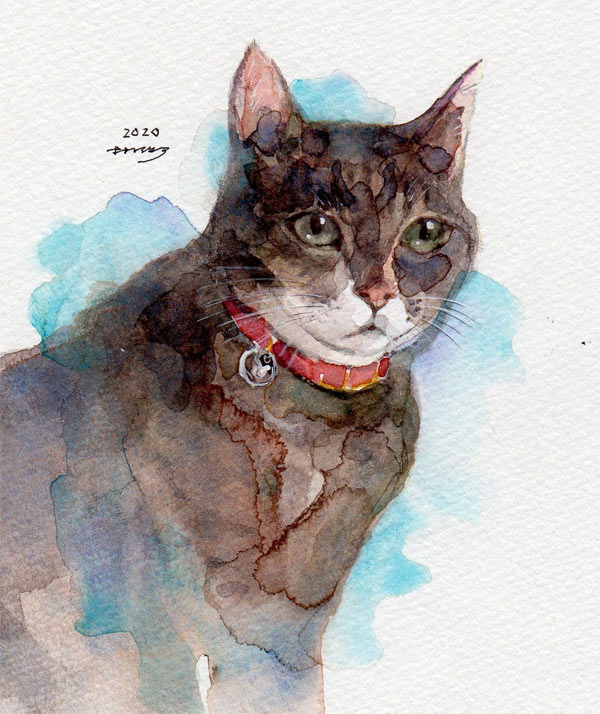 watercolor cat painting