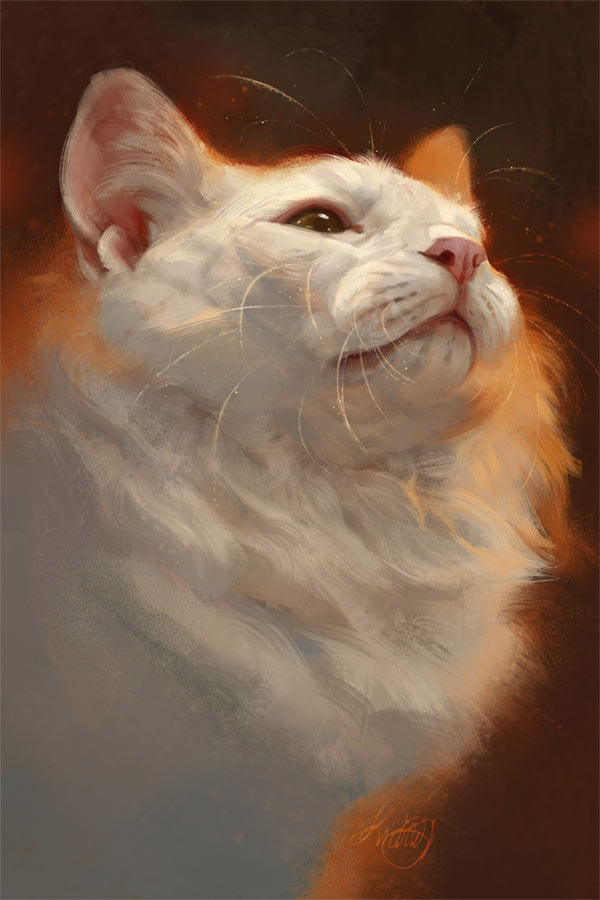 white cat painting