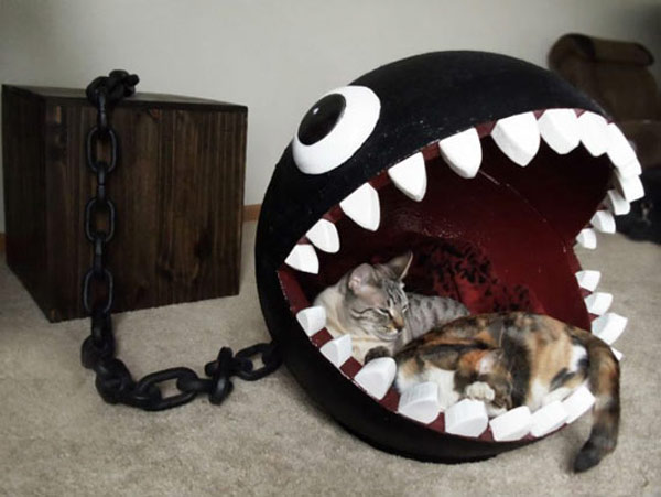 cats in monster head bed