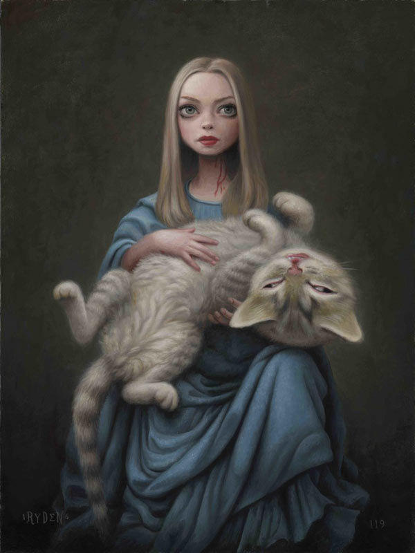 girl and her large cat art