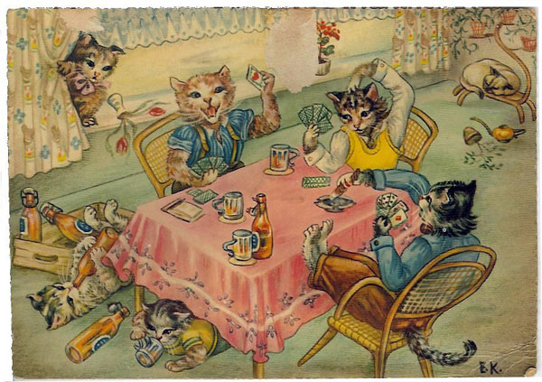 cats playing cards